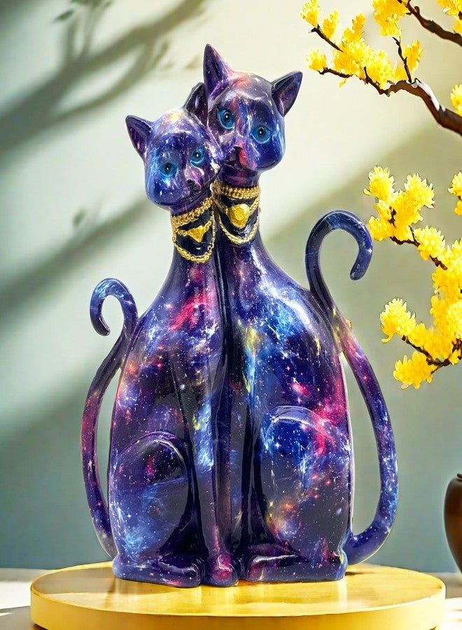 SHTWX Colorful Cat Couple Lover Art Statue Figurine Sculpture, Cats Gifts for Cat Lover, Office Home Decor, Desk Accessories - Image 3